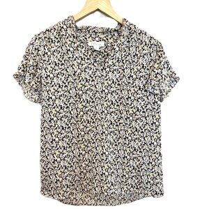 Signature Nordstrom Silk Short Sleeve Top Ivory Brown Blue Multi Size XS
